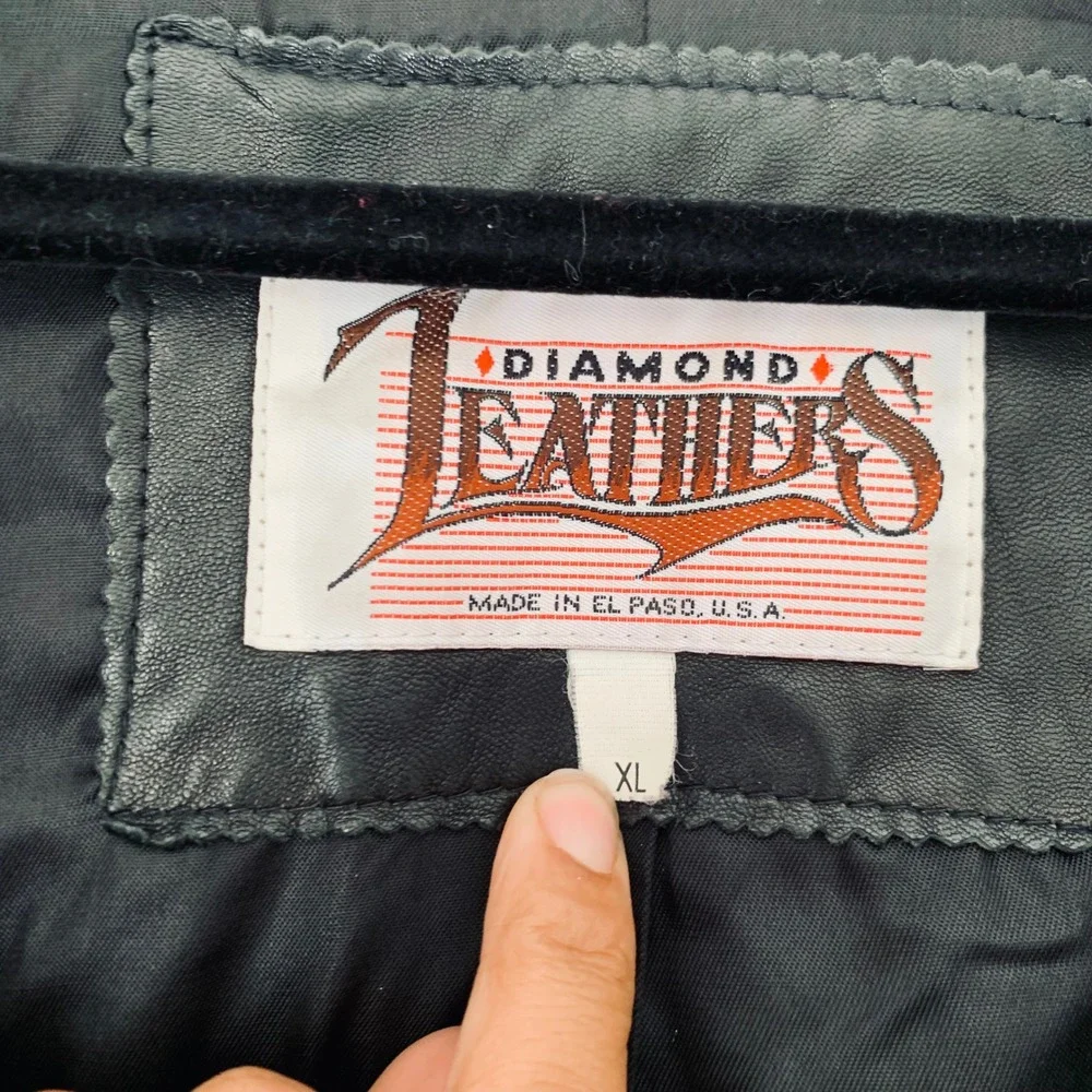 Diamond Leathers‎ Black Genuine Leather Jacket Mens XL Button Vintage USA Grunge